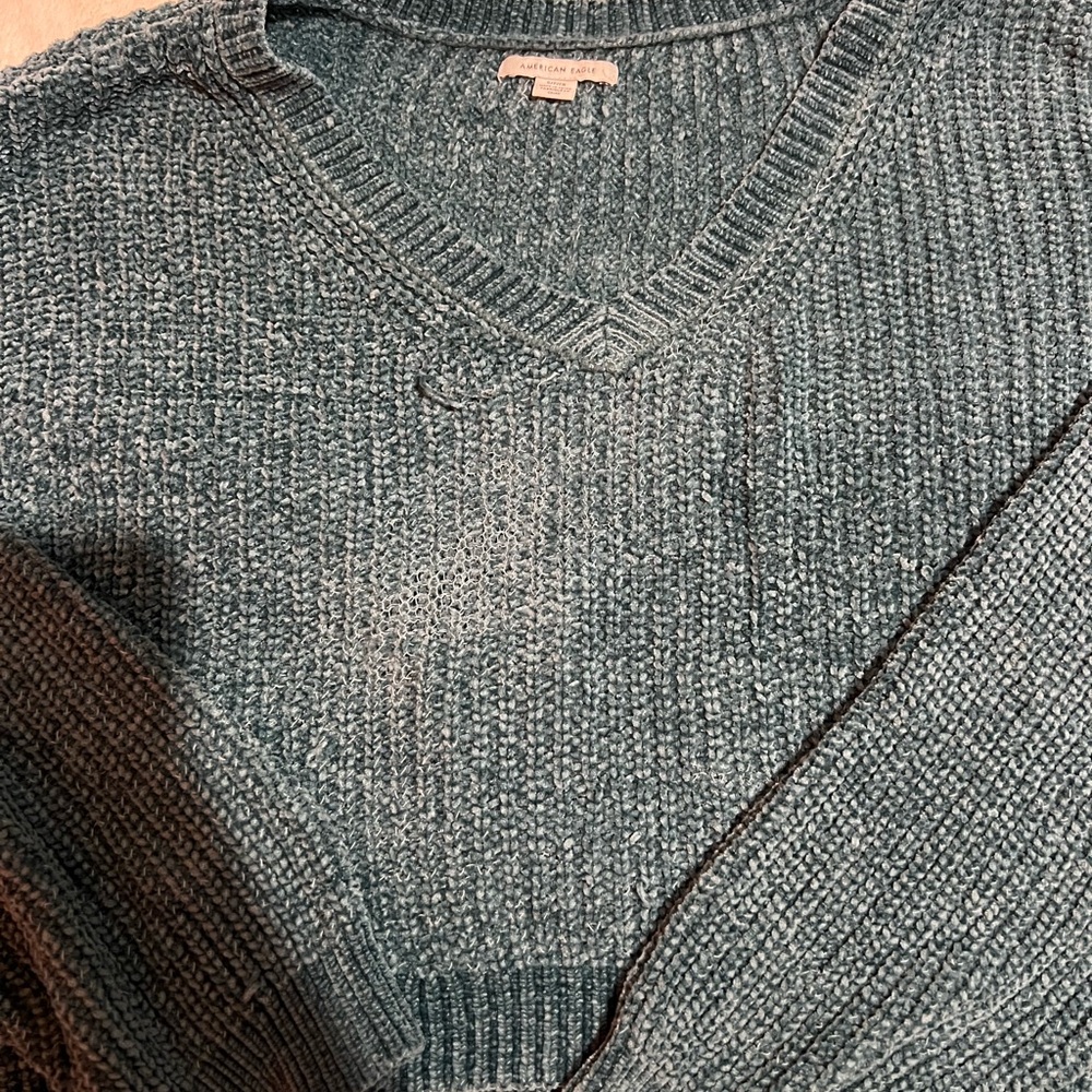 American Eagle Outfitters Teal V-Neck Sweater
